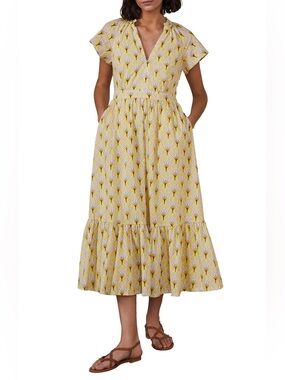 Boden Women's Boden Bernadette Cotton Midi Dress 6P Yellow Pockets